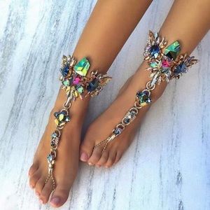 TWO! Rhinestone barefoot ankle sandal.